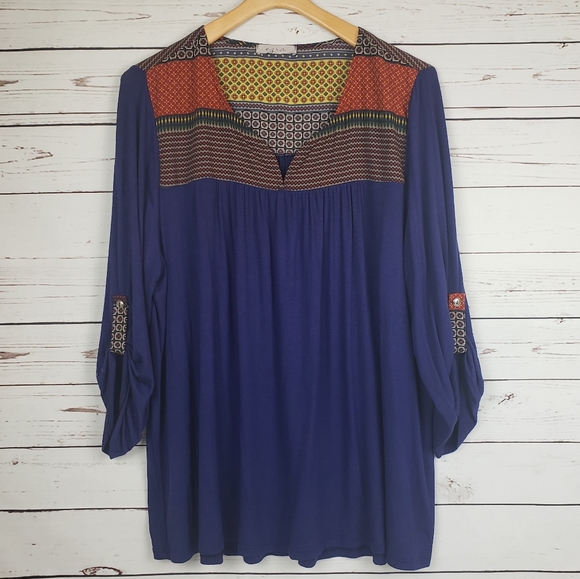 ezra Tops - Ezra Popover Top 3/4 sleeves Royal Blue Soft Knit
